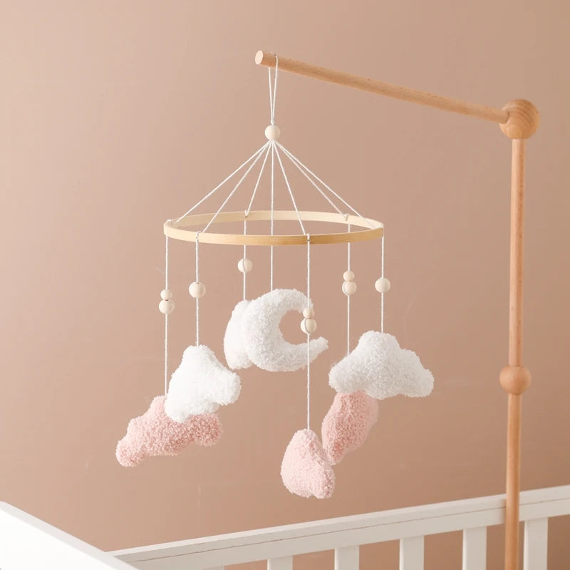 Berço de madeira móvel cama do bebê sino chocalho brinquedo macio feltro dos desenhos animados urso móvel pendurado caixa música recém-nascido cama sino pendurado suporte brinquedo