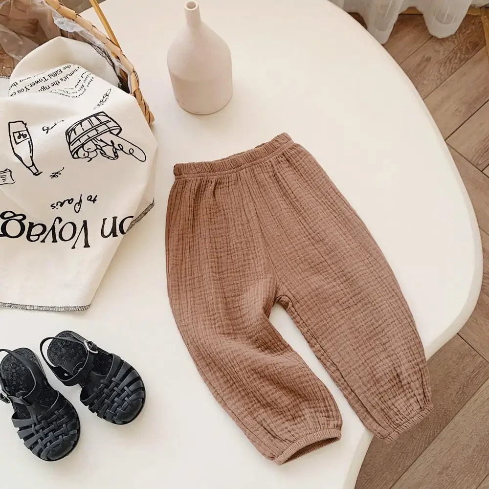 Primavera verão calças resistentes a mosquitos da criança nova casual calças soltas calças de cor sólida exterior wear meninos meninas calças versáteis