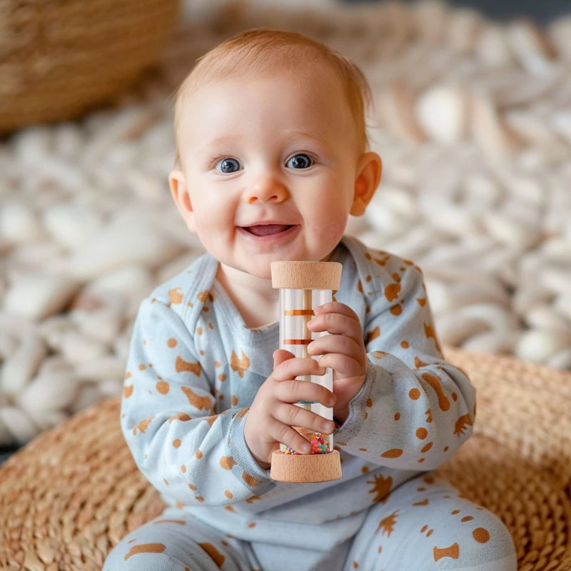 Montessori bebê Rain Stick, ampulheta arco-íris, chocalho musical, brinquedo educativo, colorido, brinquedos sensoriais para crianças