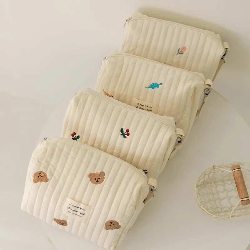 Ins saco de fraldas de algodão para carrinho pendurado saco itens do bebê fralda caddy organizador saco de mamãe com zíper bonito feminino sacos de maquiagem crianças
