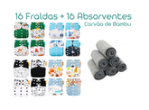 Kit com 16 Fraldas + 16 Absorventes - Estampa Animais