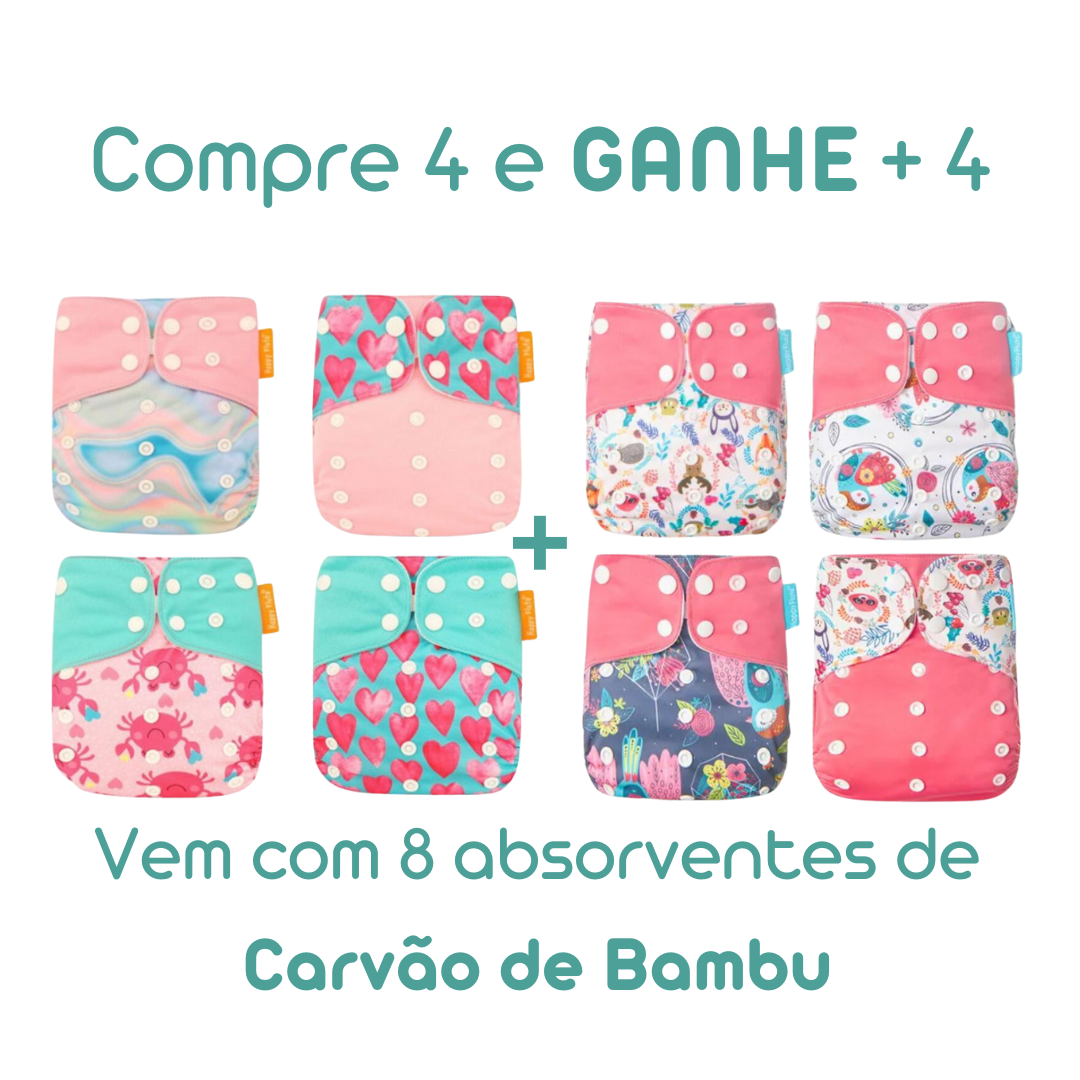 Kit com 8 Fraldas + Absorventes de Carvão de Bambu - Nanda Fraldas