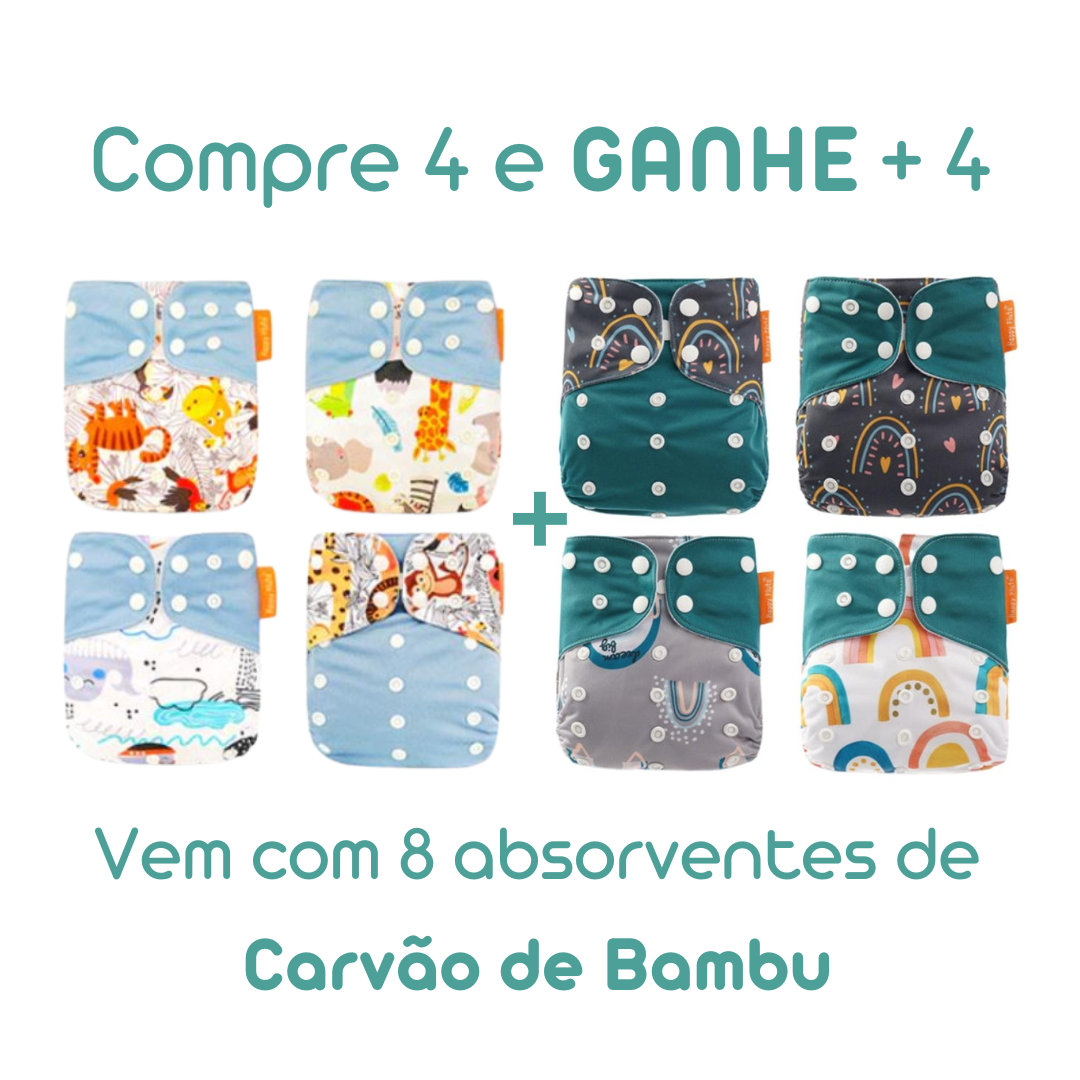 Kit com 8 Fraldas + Absorventes de Carvão de Bambu - Nanda Fraldas