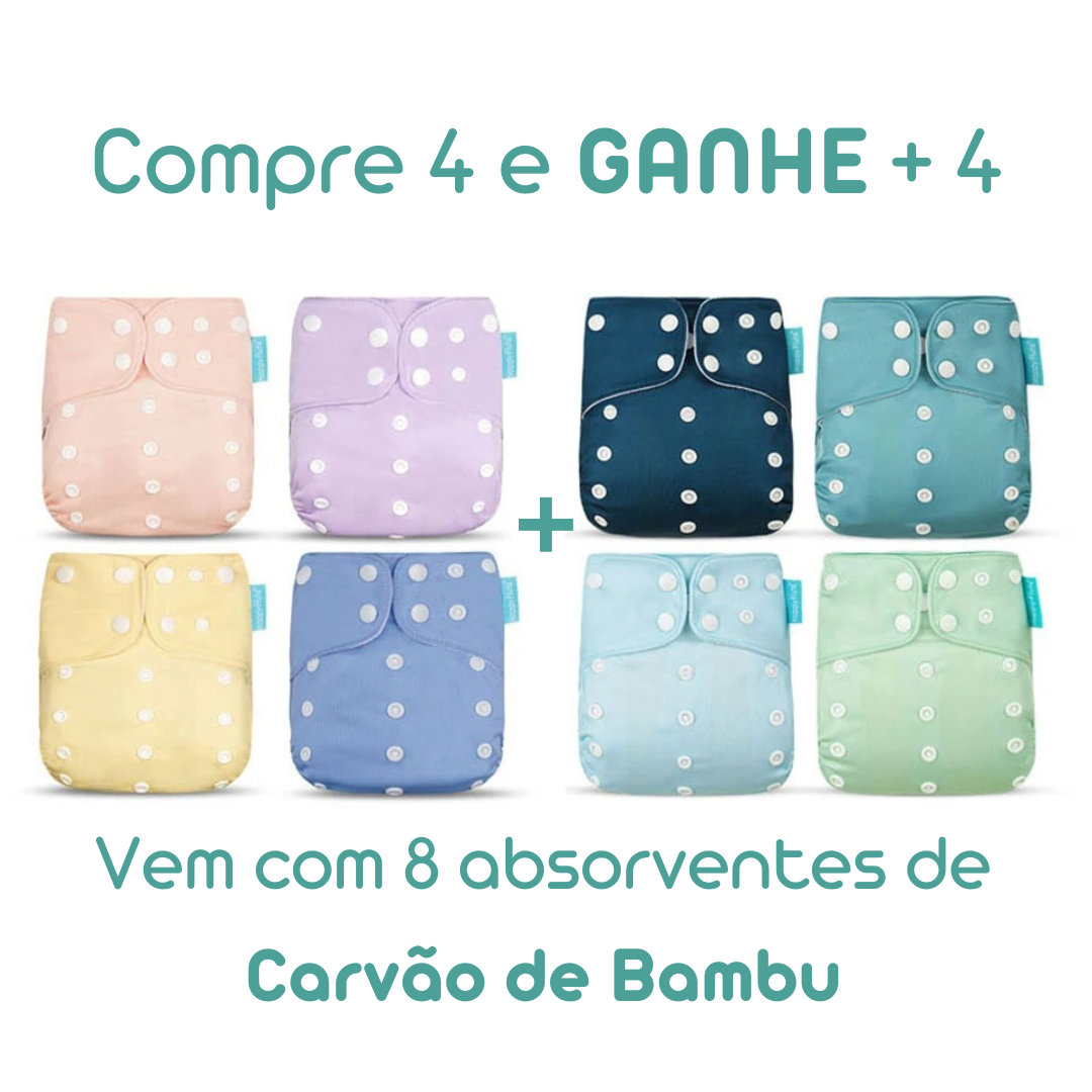 Kit com 8 Fraldas + Absorventes de Carvão de Bambu - Nanda Fraldas