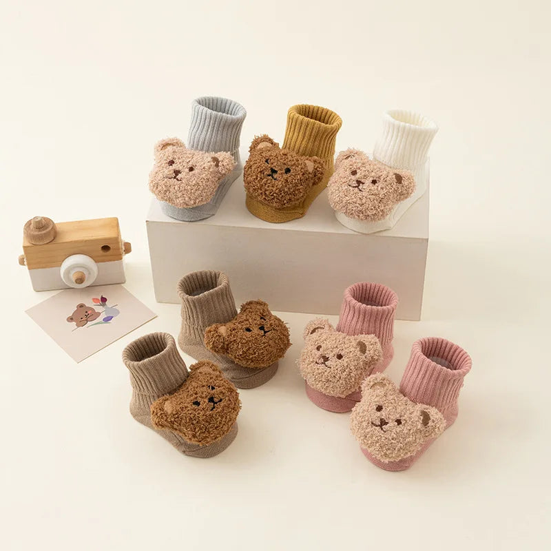 Bonito dos desenhos animados urso meias do bebê para meninos meninas primavera outono algodão macio anti deslizamento sola recém-nascido da criança meias crianças quentes socken