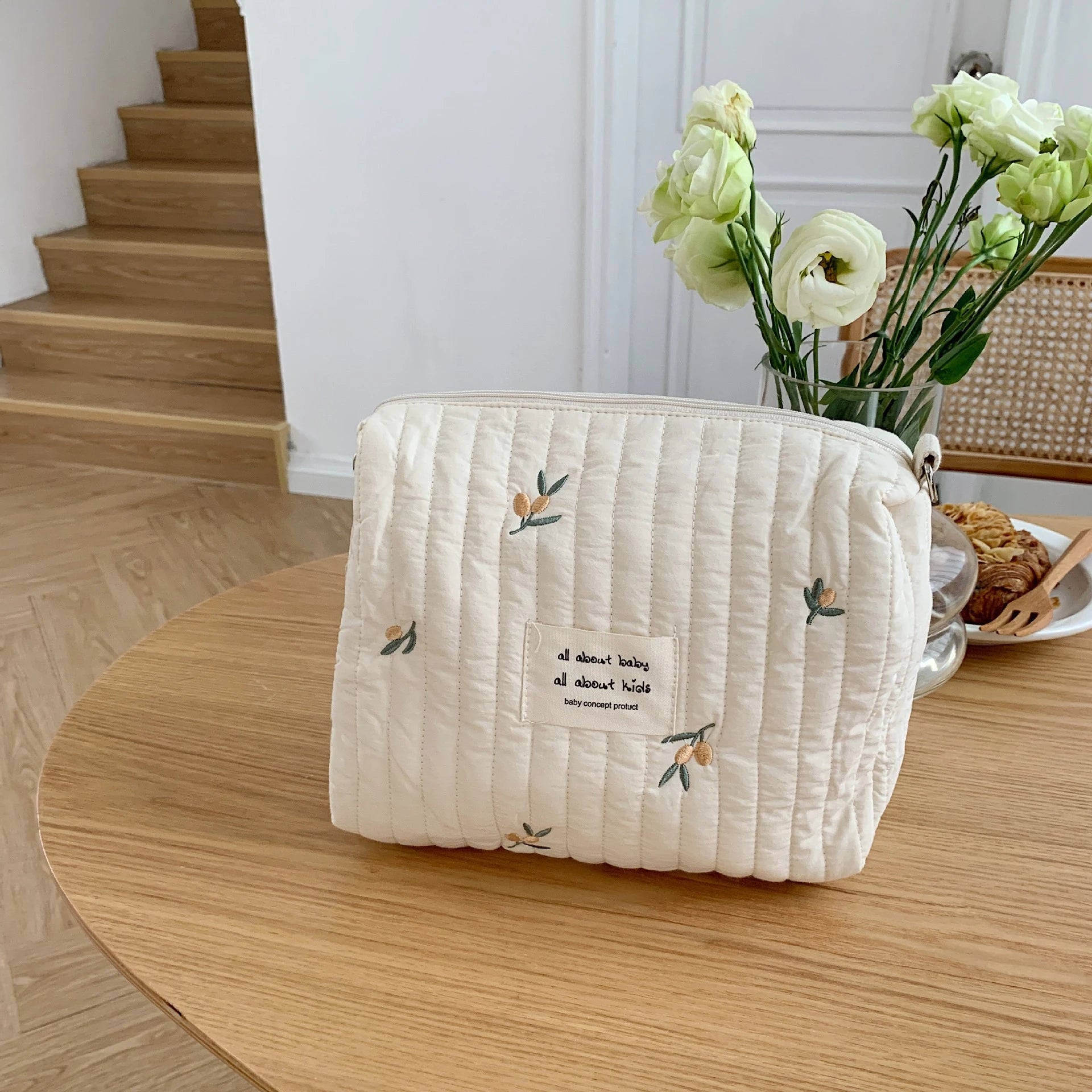 Saco de armazenamento portátil de algodão com zíper bordado saco de fraldas reutilizáveis absorventes higiênicos organizador sacos de carrinho cosméticos bolsa