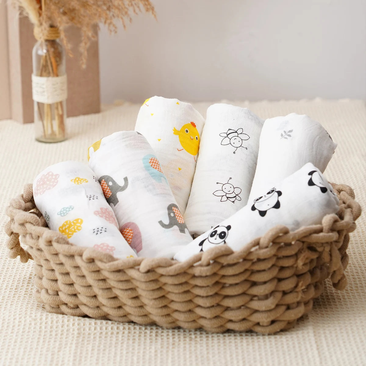 HappyFlute 120*110 CM Pele Frindly Swaddle Super Macio Fibra de Algodão Estampa de Desenhos Animados Confortável Cobertor de Bebê Envoltório