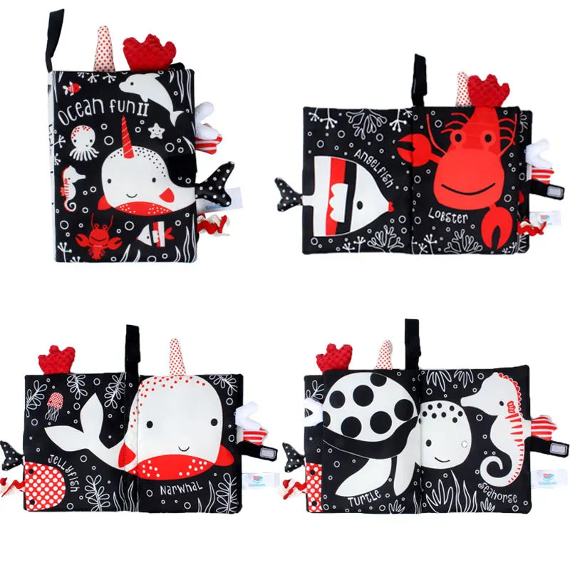 Livro do bebê preto e branco livros para bebês recém-nascidos cama berço pára-choques sensorial pano livro montessori alto contraste brinquedos do bebê 0-12 m