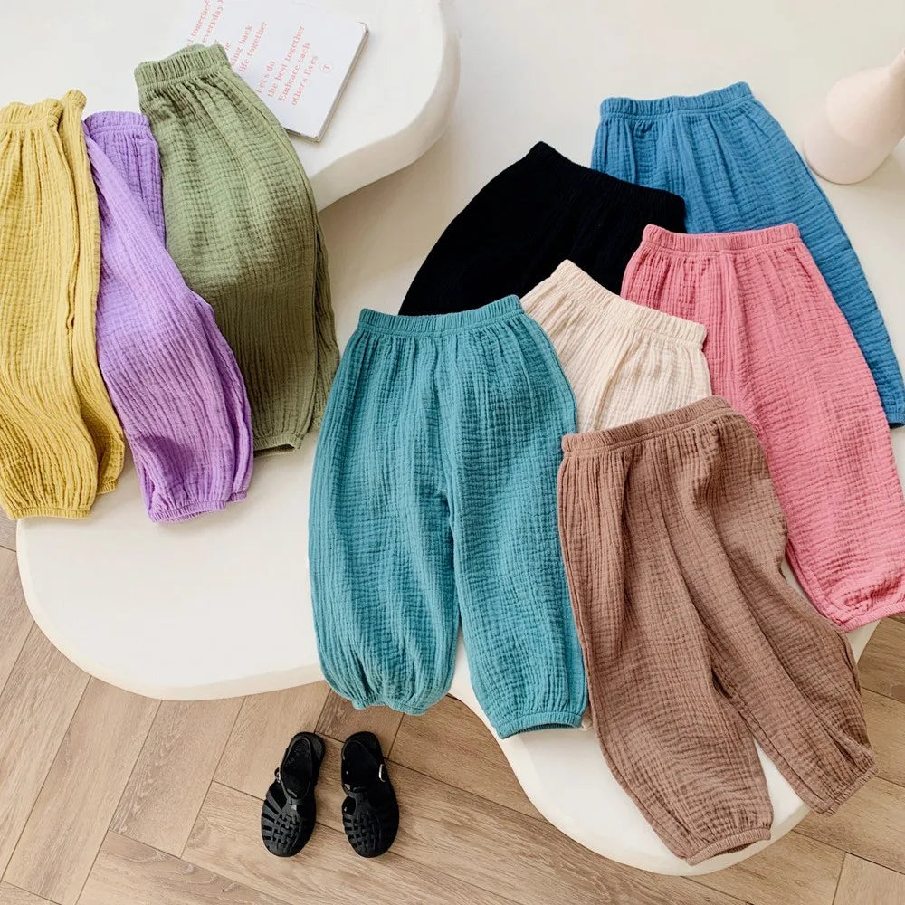 Primavera verão calças resistentes a mosquitos da criança nova casual calças soltas calças de cor sólida exterior wear meninos meninas calças versáteis