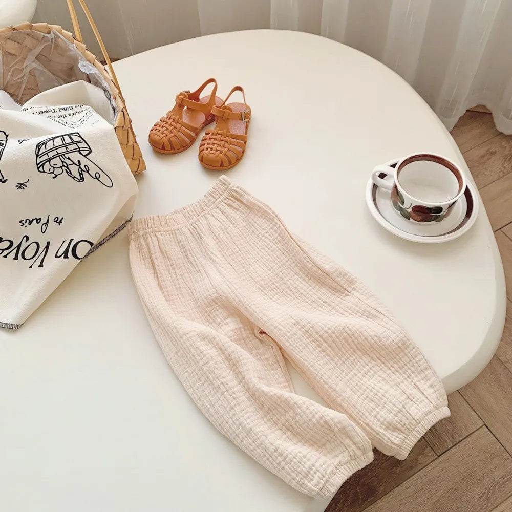 Primavera verão calças resistentes a mosquitos da criança nova casual calças soltas calças de cor sólida exterior wear meninos meninas calças versáteis