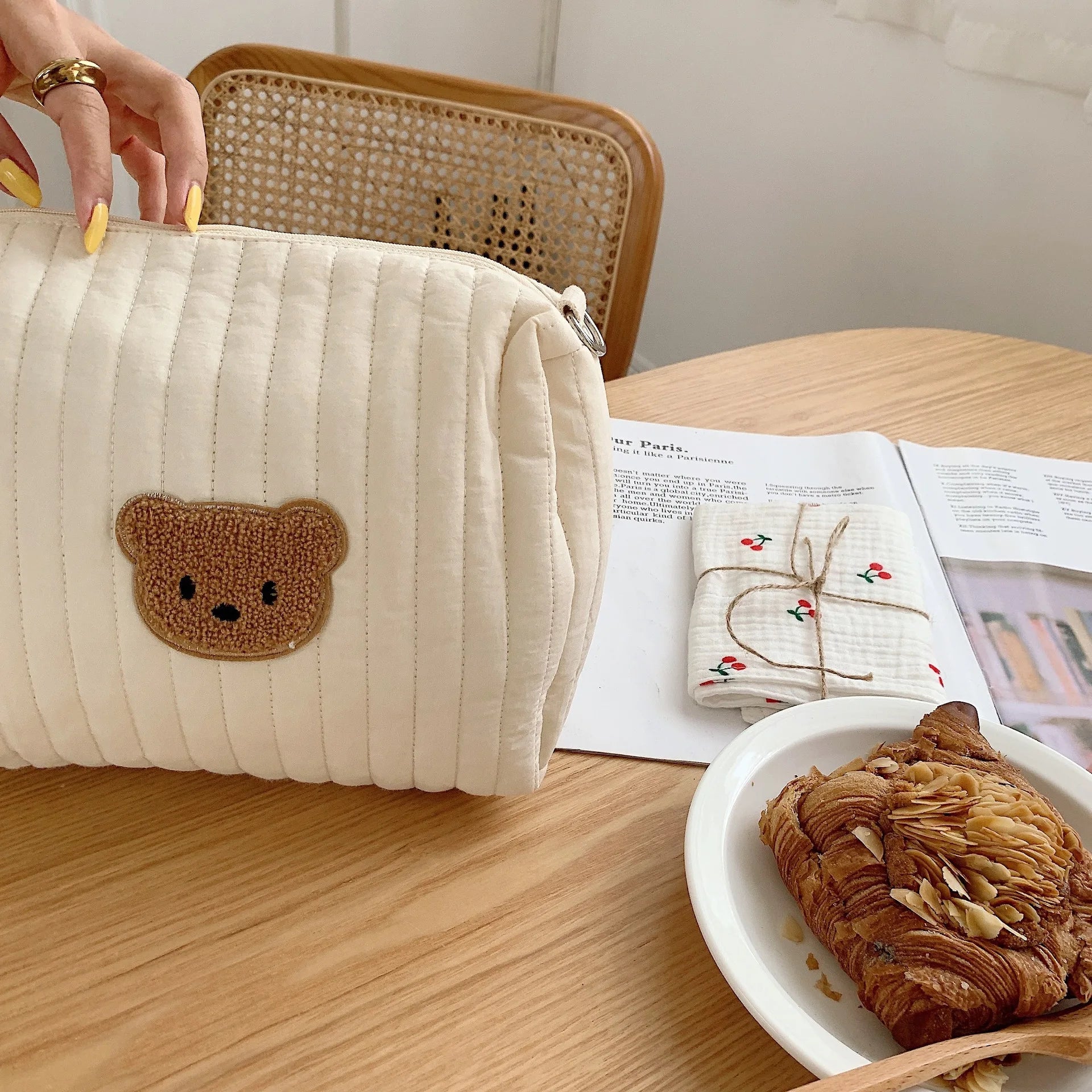 Saco de armazenamento portátil de algodão com zíper bordado saco de fraldas reutilizáveis absorventes higiênicos organizador sacos de carrinho cosméticos bolsa