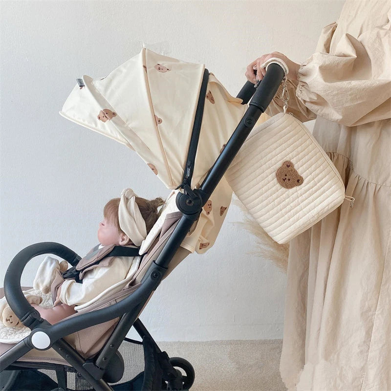 Saco de armazenamento portátil de algodão com zíper bordado saco de fraldas reutilizáveis absorventes higiênicos organizador sacos de carrinho cosméticos bolsa