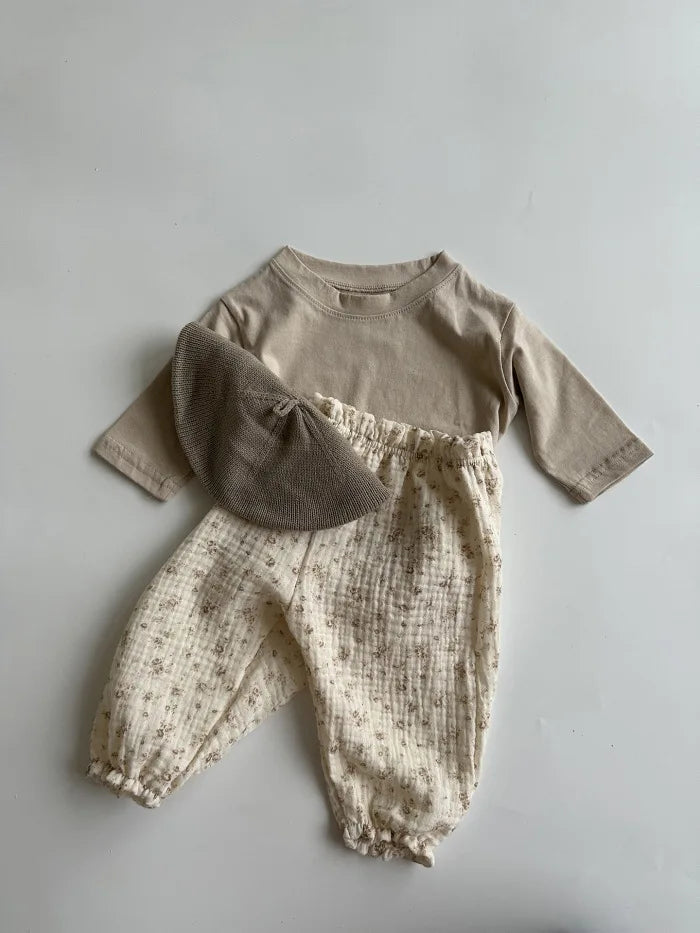 Calças de bebê de algodão orgânico recém-nascidos outono primavera verão inverno bonito impressão macia musselina roupas calças pantalons capris