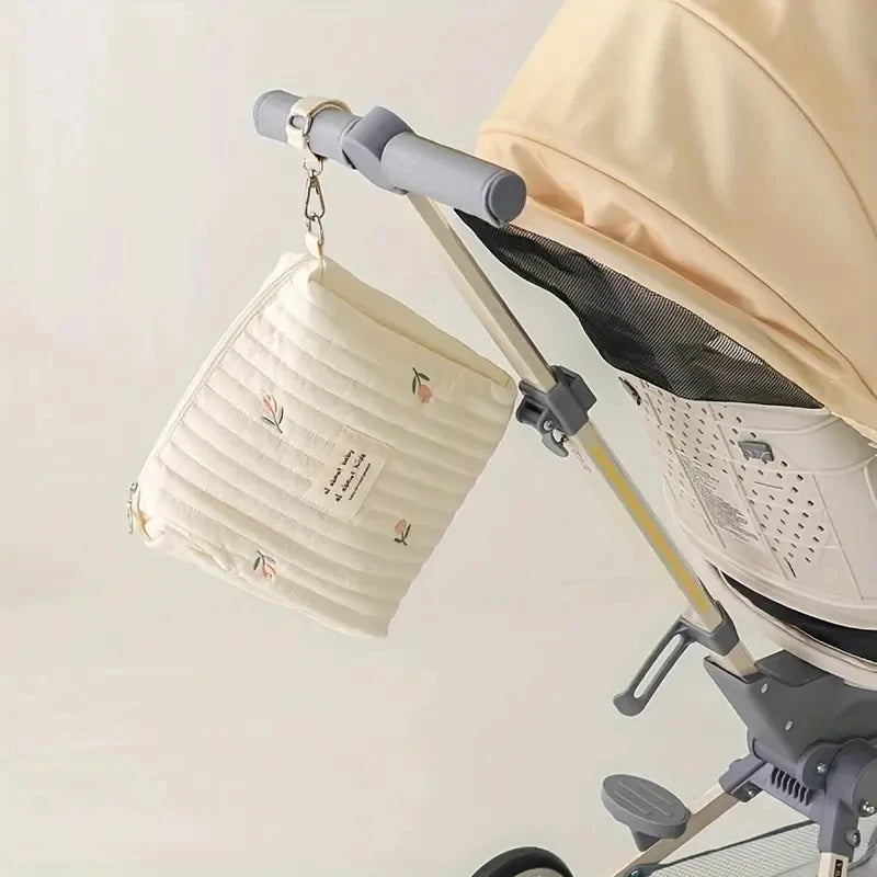 Saco de armazenamento portátil de algodão com zíper bordado saco de fraldas reutilizáveis absorventes higiênicos organizador sacos de carrinho cosméticos bolsa