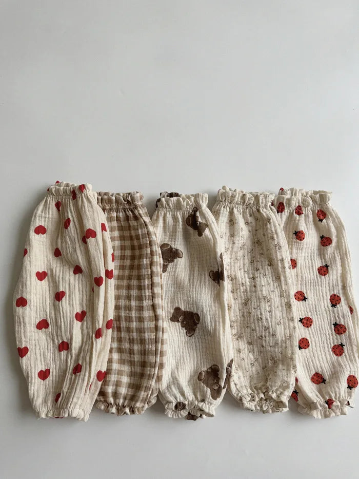 Calças de bebê de algodão orgânico recém-nascidos outono primavera verão inverno bonito impressão macia musselina roupas calças pantalons capris