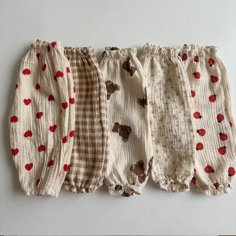 Calças de bebê de algodão orgânico recém-nascidos outono primavera verão inverno bonito impressão macia musselina roupas calças pantalons capris