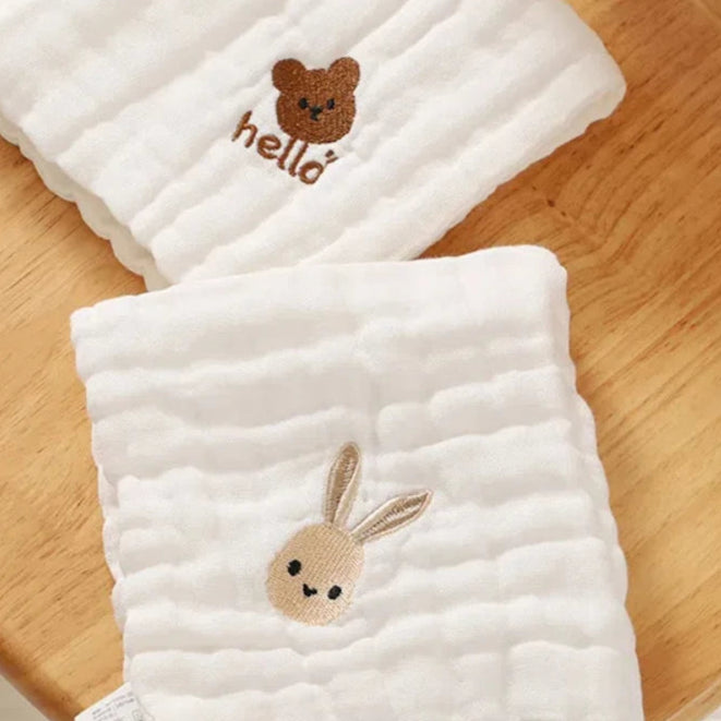 Toalha de bebê bordada de desenho animado fofo TDHD: panos macios para rosto, panos para recém-nascidos, lenços essenciais e babadores para crianças