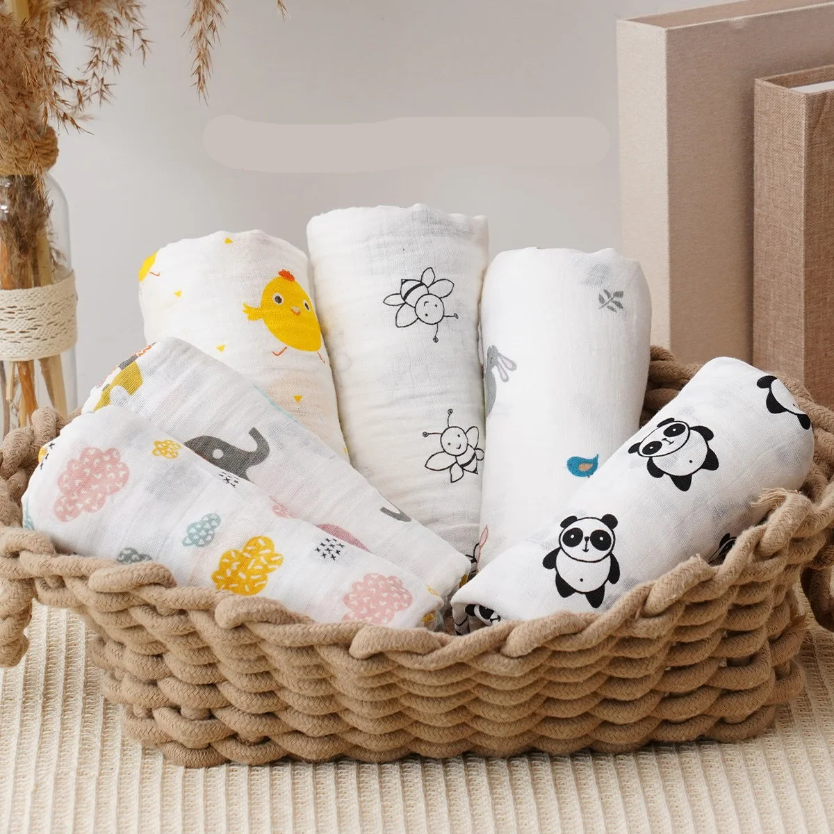 HappyFlute 120*110 CM Pele Frindly Swaddle Super Macio Fibra de Algodão Estampa de Desenhos Animados Confortável Cobertor de Bebê Envoltório
