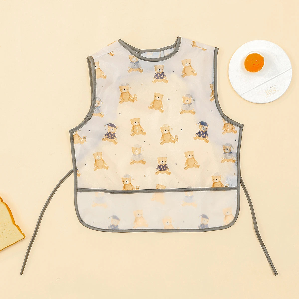 HappyFlute Nova peça única com bolso à prova d'água estampa de desenho animado sem mangas design de gancho e laço multifuncional uso babador de bebê