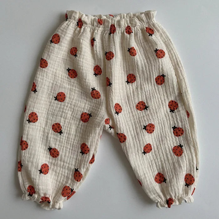Calças de bebê de algodão orgânico recém-nascidos outono primavera verão inverno bonito impressão macia musselina roupas calças pantalons capris