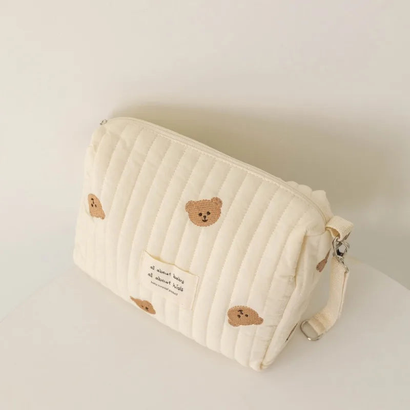 Ins saco de fraldas de algodão para carrinho pendurado saco itens do bebê fralda caddy organizador saco de mamãe com zíper bonito feminino sacos de maquiagem crianças