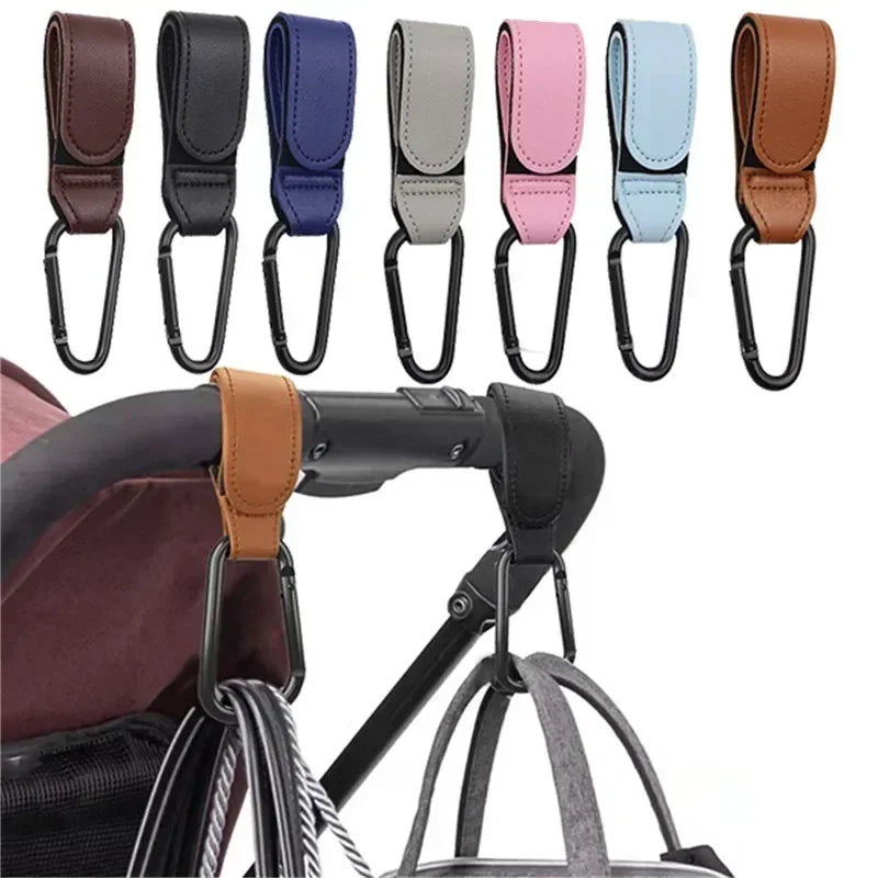 PU Leather Baby Bag Stroller Gancho, Pram Organizer, Crochet Hook, 360 Graus Rotatable, Carrinho Acessórios, 1 Pc, 2Pcs