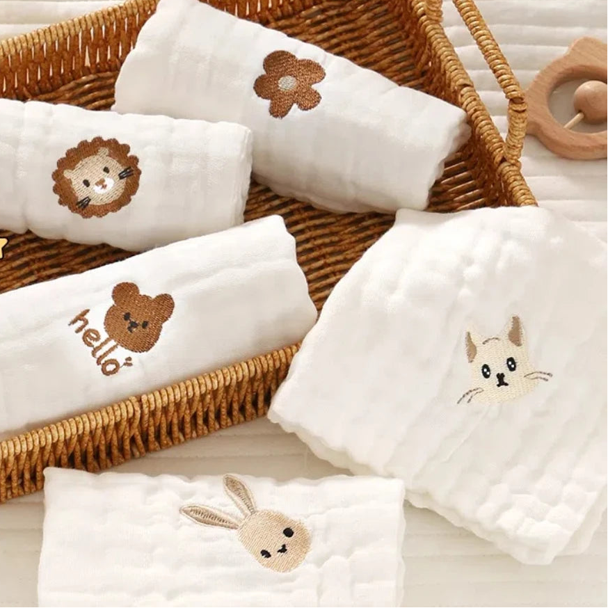Toalha de bebê bordada de desenho animado fofo TDHD: panos macios para rosto, panos para recém-nascidos, lenços essenciais e babadores para crianças