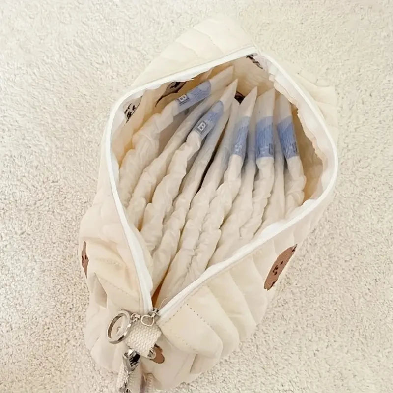 Saco de armazenamento portátil de algodão com zíper bordado saco de fraldas reutilizáveis absorventes higiênicos organizador sacos de carrinho cosméticos bolsa