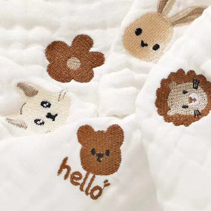 Toalha de bebê bordada de desenho animado fofo TDHD: panos macios para rosto, panos para recém-nascidos, lenços essenciais e babadores para crianças