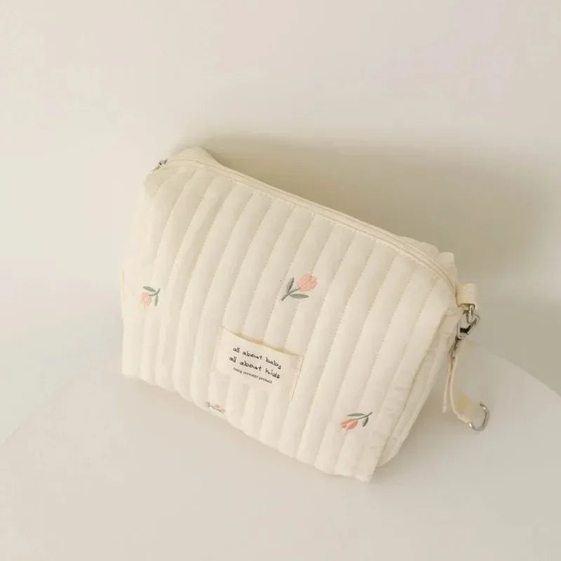 Ins saco de fraldas de algodão para carrinho pendurado saco itens do bebê fralda caddy organizador saco de mamãe com zíper bonito feminino sacos de maquiagem crianças