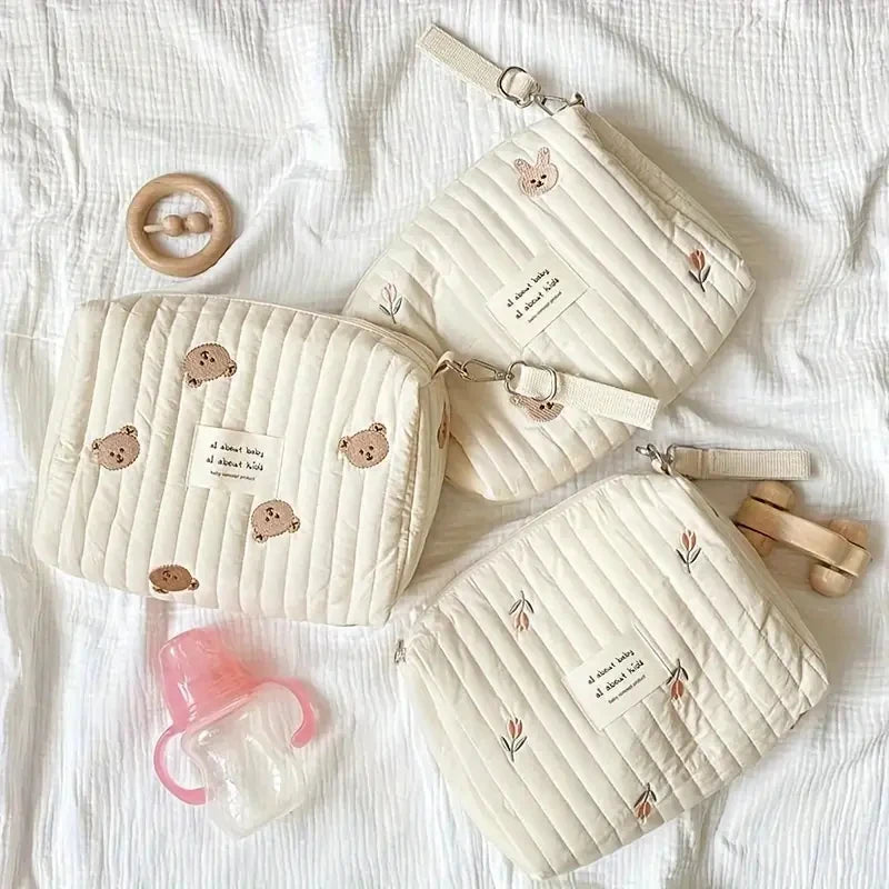Saco de armazenamento portátil de algodão com zíper bordado saco de fraldas reutilizáveis absorventes higiênicos organizador sacos de carrinho cosméticos bolsa