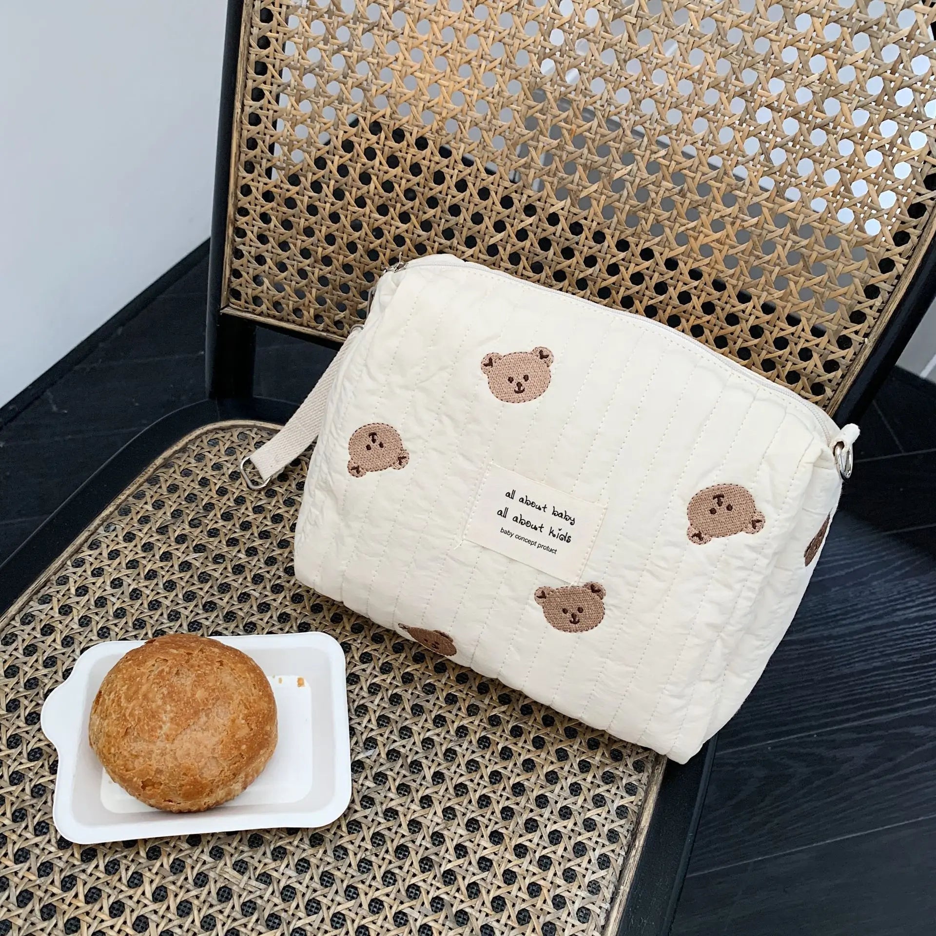 Saco de armazenamento portátil de algodão com zíper bordado saco de fraldas reutilizáveis absorventes higiênicos organizador sacos de carrinho cosméticos bolsa