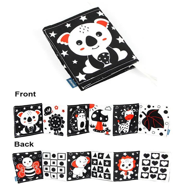 Livro do bebê preto e branco livros para bebês recém-nascidos cama berço pára-choques sensorial pano livro montessori alto contraste brinquedos do bebê 0-12 m