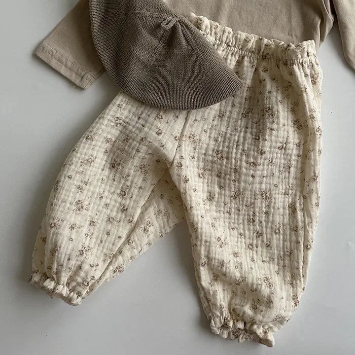 Calças de bebê de algodão orgânico recém-nascidos outono primavera verão inverno bonito impressão macia musselina roupas calças pantalons capris