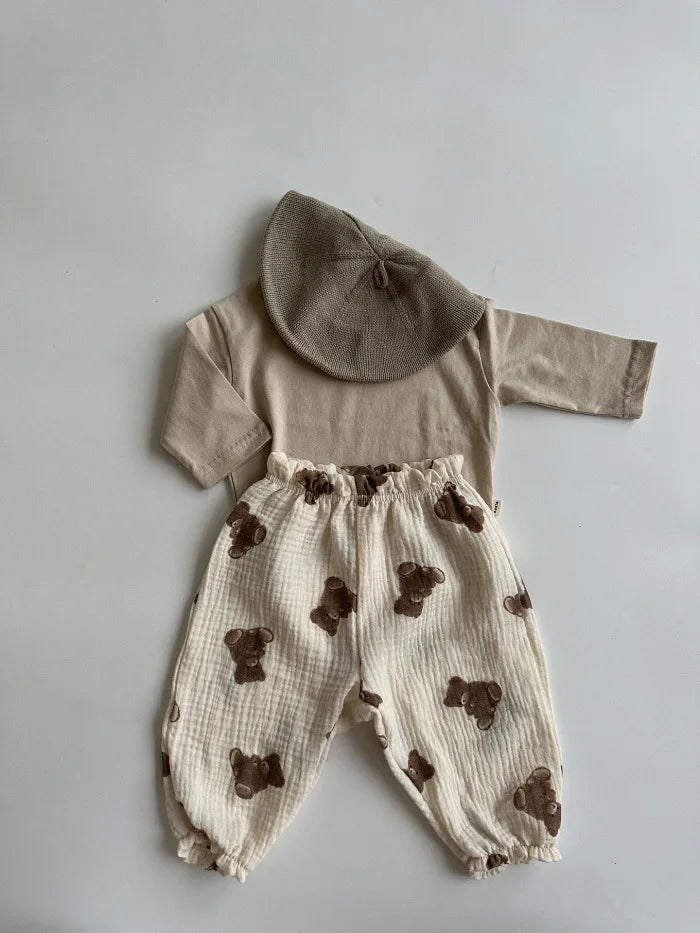 Calças de bebê de algodão orgânico recém-nascidos outono primavera verão inverno bonito impressão macia musselina roupas calças pantalons capris