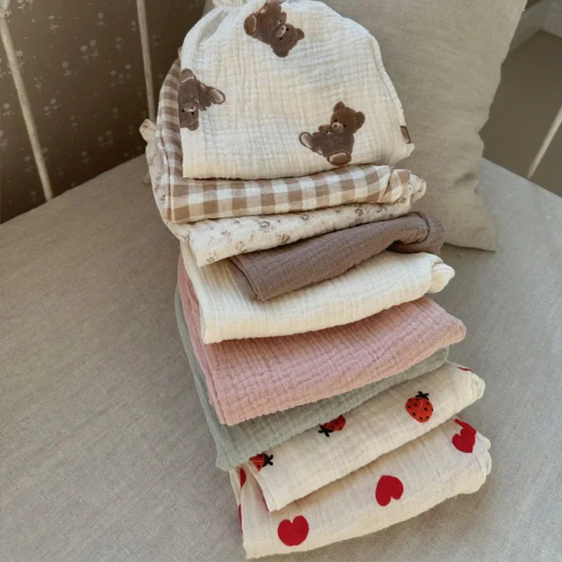 Calças de bebê de algodão orgânico recém-nascidos outono primavera verão inverno bonito impressão macia musselina roupas calças pantalons capris