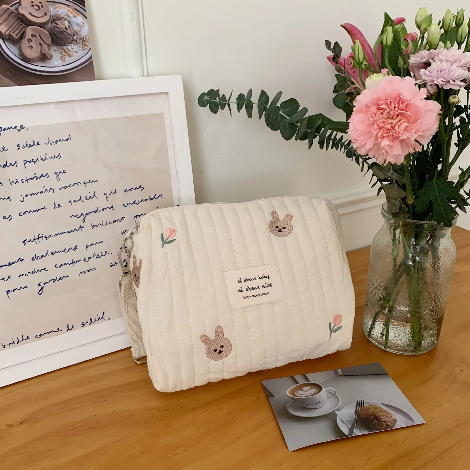 Saco de armazenamento portátil de algodão com zíper bordado saco de fraldas reutilizáveis absorventes higiênicos organizador sacos de carrinho cosméticos bolsa