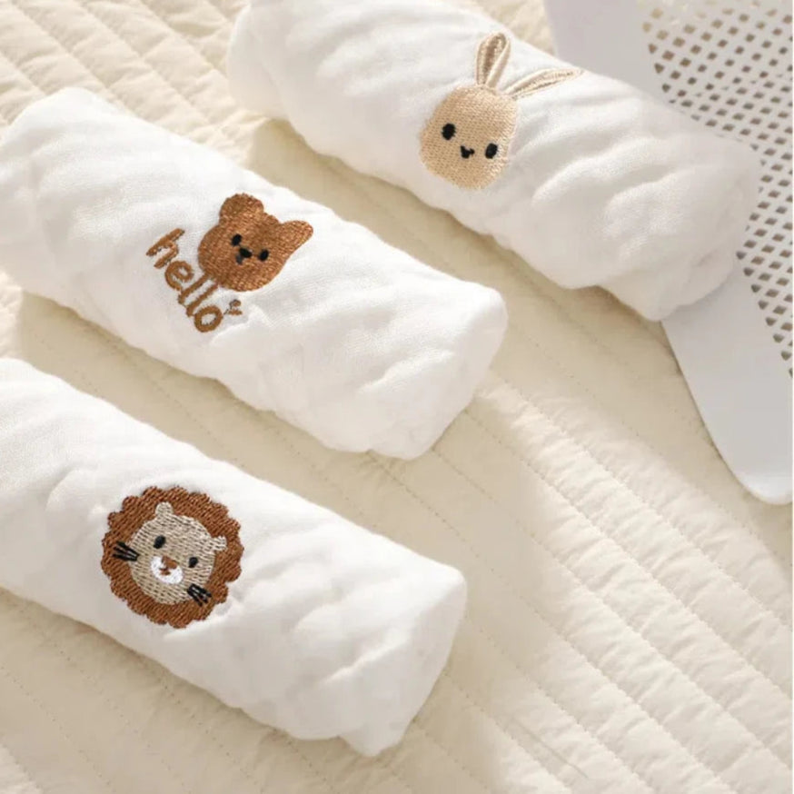 Toalha de bebê bordada de desenho animado fofo TDHD: panos macios para rosto, panos para recém-nascidos, lenços essenciais e babadores para crianças