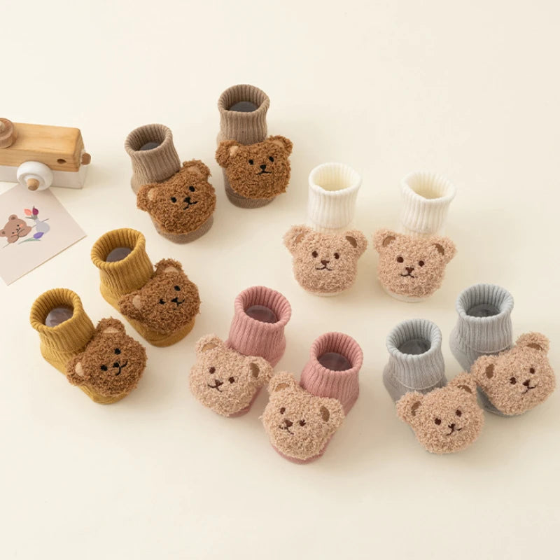 Bonito dos desenhos animados urso meias do bebê para meninos meninas primavera outono algodão macio anti deslizamento sola recém-nascido da criança meias crianças quentes socken